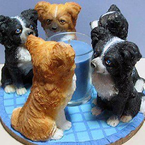 NEW Papillon Dog Breed Circle Candle holder Handpainted Collectible NIB